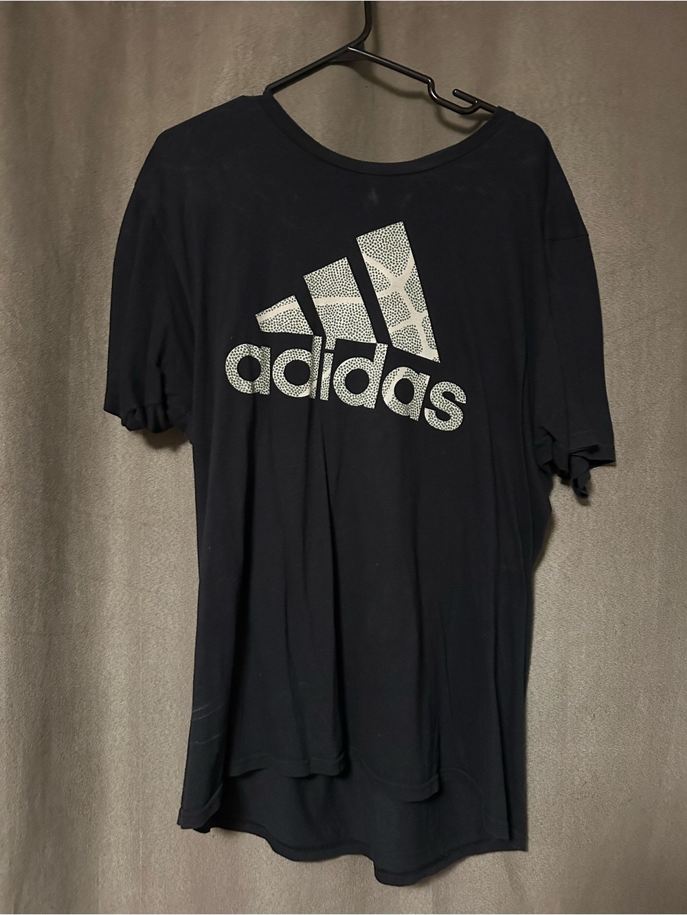 Adidas Black Short-Sleeve Tee with White Pattern Logo